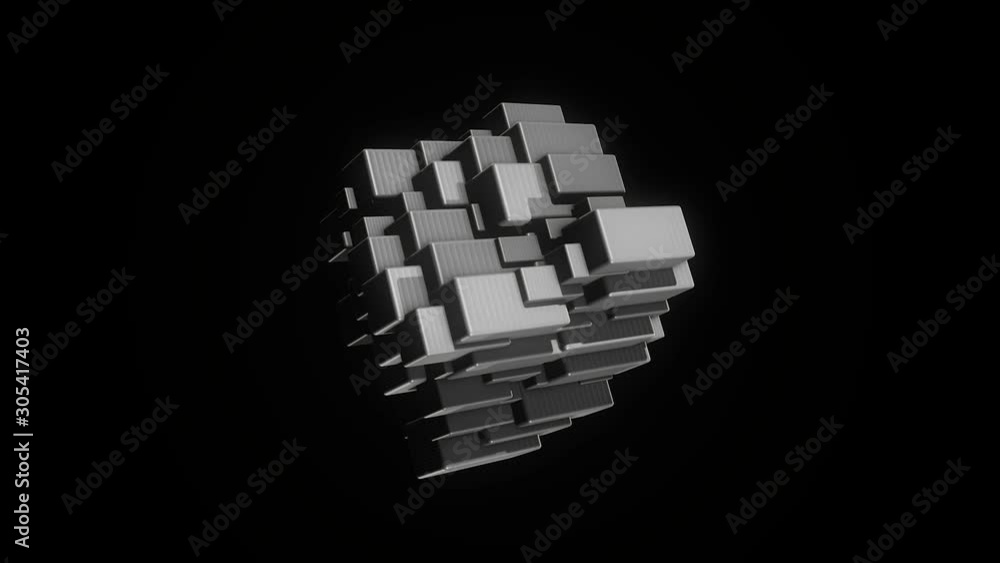 Poster abstract geometrical figure that changing its shape all the time and rotating on black background, s