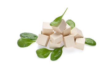 Soybean cheese Tofu with fresh spinach leaves