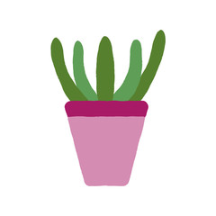 Vector illustration of a textured succulent in a purple plant pot. Houseplant graphic.