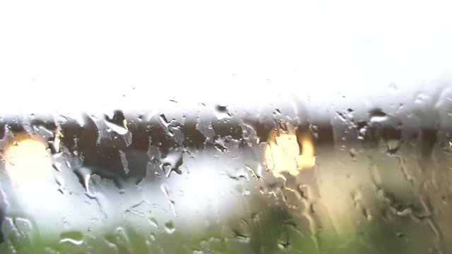 Windows full of rain drizzle