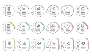 Speech bubble, Washing machine and Diagram graph line icons set. Infographic timeline. Organic tested, Dollar and Hold heart signs. Chat message, Laundry service, Presentation chart. Vector