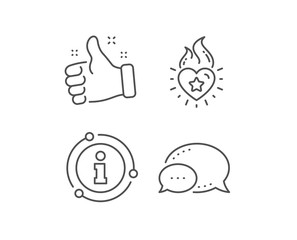 Heart flame line icon. Chat bubble, info sign elements. Love fire emotion sign. Valentine day symbol. Linear heart flame outline icon. Information bubble. Vector