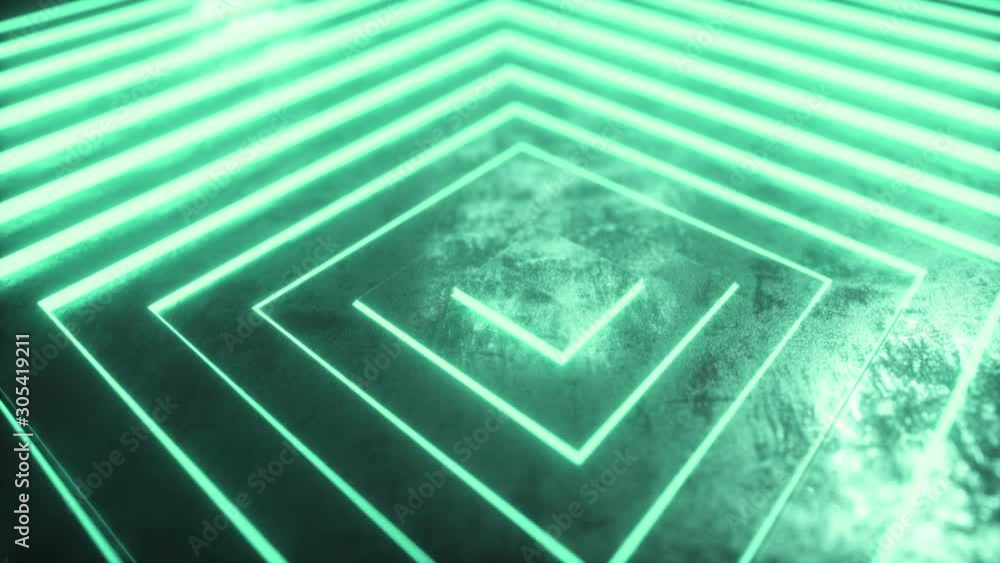 Poster abstract luminous metalic cubic surface in motion. seamless loop 3d animation of cubes moving up and