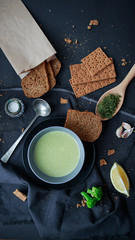 green vegetable mashed soup. Vegetarianism. Veganism. 