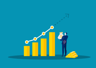 Businessman Watch graph for  Analyze growth Market Graph Chart Stock Vector Illustration.