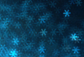 Blue snowflakes bokeh abstract background.