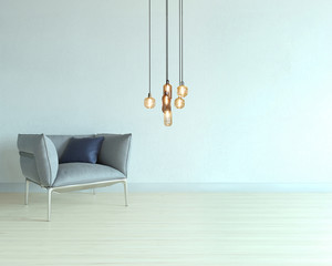 empty room and gray armchair interior design. 3D illustration