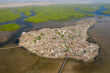 Aerial view of Joal Fadiouth. UNESCO site  Photo made by drone from above. Africa Landscapes.