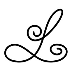 Black hand written monogram capital letter L on a white isolated background