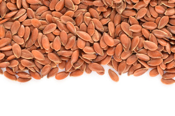 Flax seeds closed up border or frame isolated on white