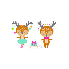Deer boy and girl. Cute christmas characters.