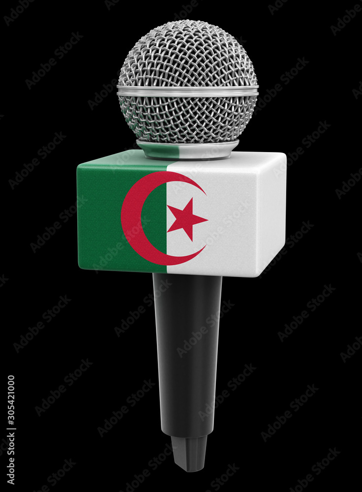 Poster microphone with algerian flag. image with clipping path
