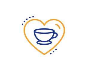 Hot cappuccino cup sign. Love coffee line icon. Heart with mug symbol. Colorful outline concept. Blue and orange thin line love coffee icon. Vector