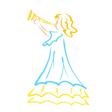 recommend clip art: girl with a musical trumpet, colorful outline
