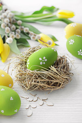 easter eggs and spring flowers