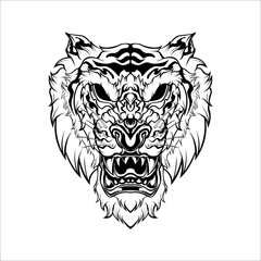 Wild Angry Tiger Face Danger Black White