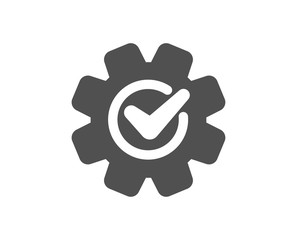Engineering tool sign. Cogwheel with check icon. Cog gear symbol. Classic flat style. Simple cogwheel icon. Vector