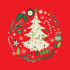 Wreath with Christmas tree and Christmas ornament