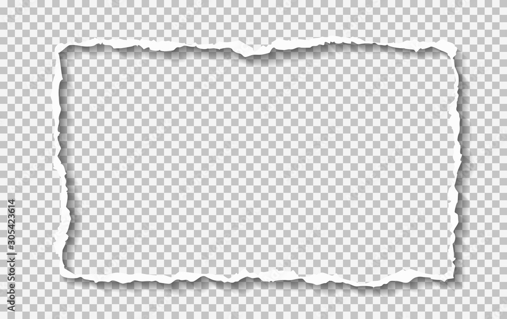Poster torn white paper frame with soft shadow is on squared background. vector illustration