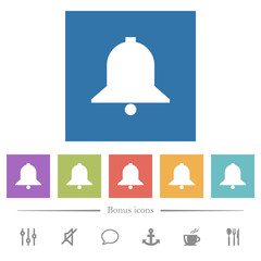 Single bell flat white icons in square backgrounds