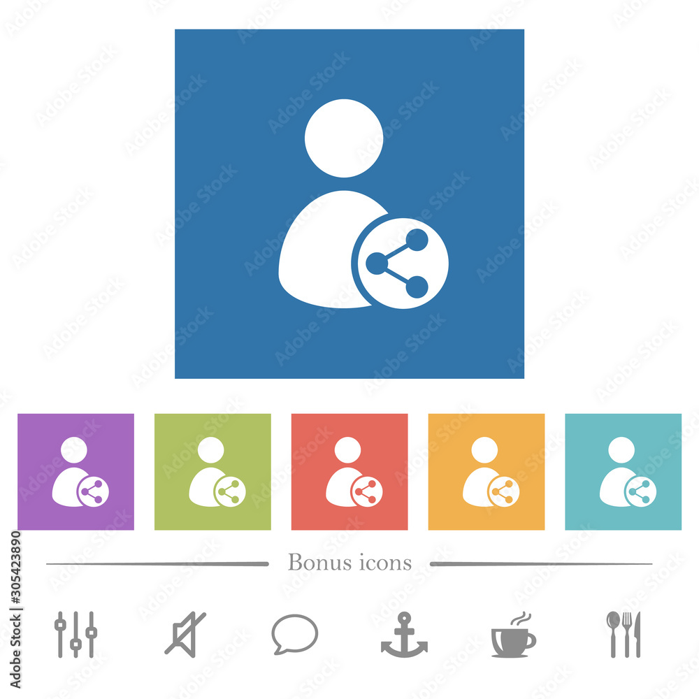 Poster share user data flat white icons in square backgrounds