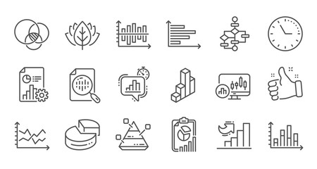 Charts and graphs line icons. Infochart, Block diagram and Algorithm. Presentation linear icon set Quality line set. Vector