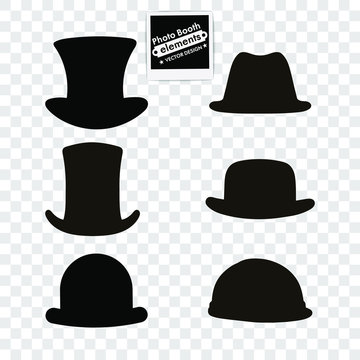 Set of hats. Decorative elements for booth. Illustrations of accessories or symbols elements. Vector illustration on isolated background.