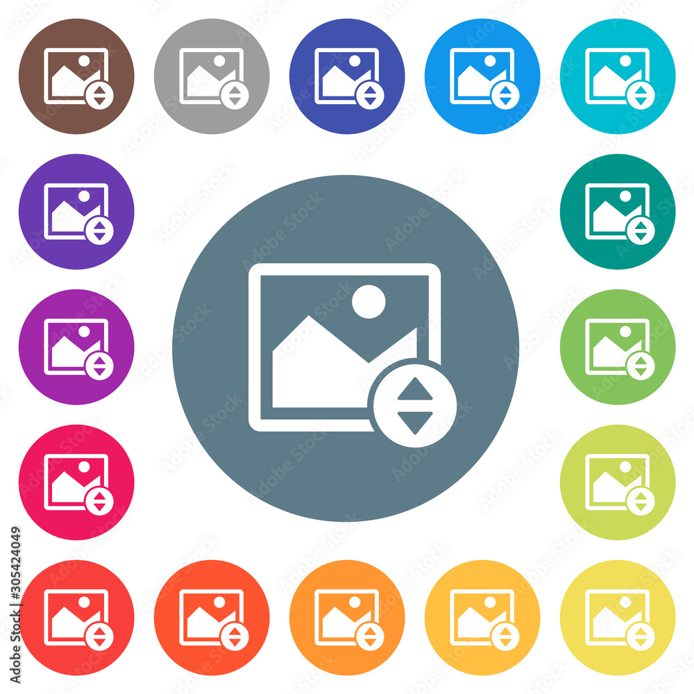 Poster vertically move image flat white icons on round color backgrounds
