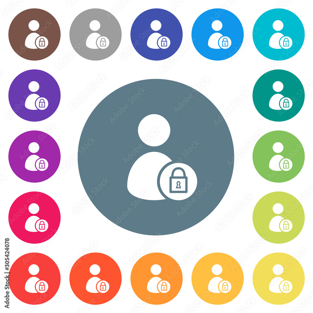 Poster lock user account flat white icons on round color backgrounds