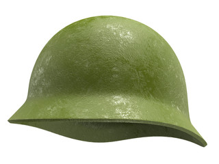 Green military helmet isolated on white background - obrazy, fototapety, plakaty