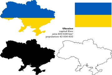 Ukraine vector map, flag, borders, mask , capital, area and population infographic