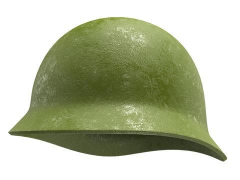 Green military helmet isolated on white background