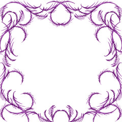 Obraz na płótnie Canvas Quadratic symmetric frame of abstract artistic purple elements-monograms in frosty style. Watercolor hand painted elements isolated on white background.