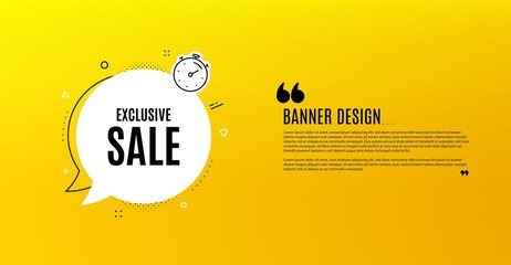 Fototapeta na wymiar Exclusive Sale. Yellow banner with chat bubble. Special offer price sign. Advertising Discounts symbol. Coupon design. Flyer background. Hot offer banner template. Vector