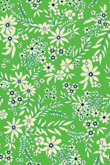 vector seamless ditsy floral pattern with fantasy flowers, leaves. Graphical flowers, allover design. 