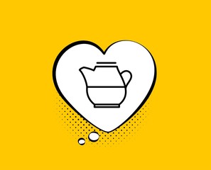 Milk jug for coffee icon. Comic speech bubble. Fresh drink sign. Beverage symbol. Yellow background with chat bubble. Milk jug icon. Colorful banner. Vector