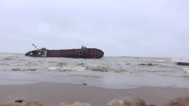 Tanker wreck on a public beach