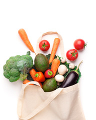 Eco cotton shopping bag with fresh and clean vegetables