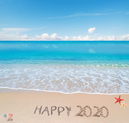 Fototapeta na wymiar happy 2020 at the beach