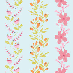 English Garden Vector Seamless Vertical Borders Set