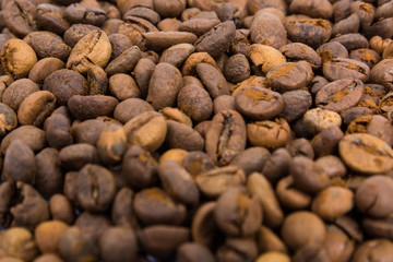 Roasted coffee beans isolated on white background - Image