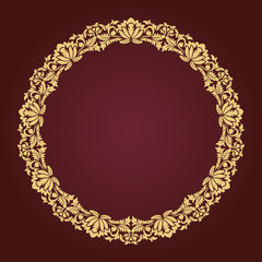 Yellow and dark purple round floral frame