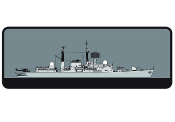 Royal Navy. Type 42 Sheffield class guided missile destroyer. Side view. Vector template for illustration.