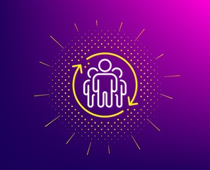 Teamwork line icon. Halftone pattern. Employees rotation sign. Core value symbol. Gradient background. Teamwork line icon. Yellow halftone pattern. Vector