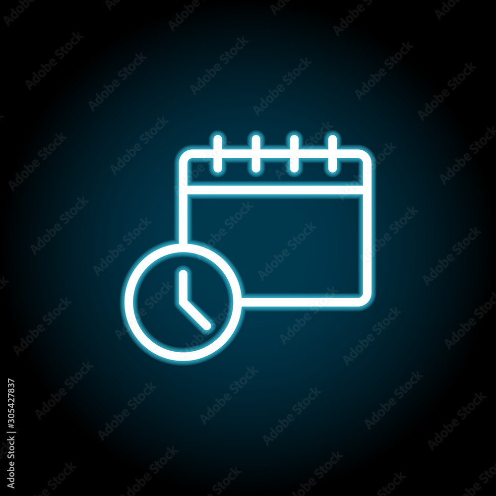 Poster calendar, clock blue neon icon. simple thin line, outline vector of time icons for ui and ux, websit