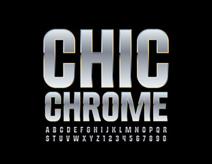 Vector Chic Chrome Font. Stylish Silver Alphabet Letters and Numbers.
