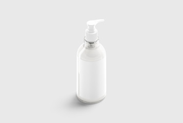 Blank glass cream bottle with white label mockup, gray background
