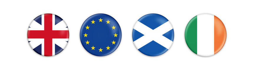 United Kingdom Election. British, European, Scottish and Irish  campaign button.