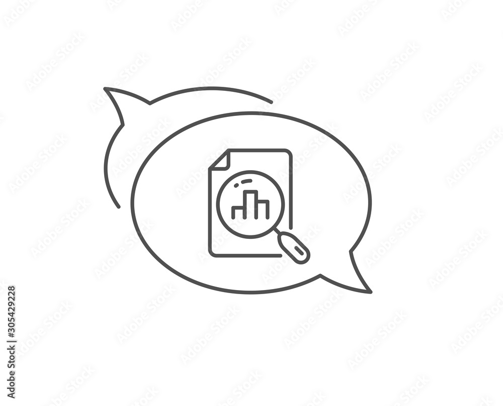 Poster Analytics graph line icon. Chat bubble design. Column chart sign. Growth diagram symbol. Outline concept. Thin line analytics graph icon. Vector