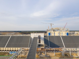 Warehouse for ore storage. Mining and processing plant. Sylvinite mining. Building. Petrikov District, Republic of Belarus.